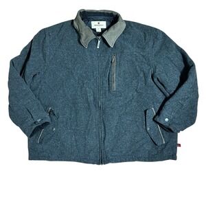 Woolrich Coat Men 2XL Wool Jacket Gray Full Zip Suede Leather Collar Quilt Lined